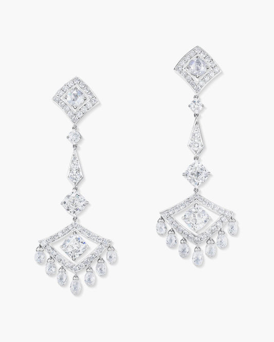 Briolette and Antique Cushion Cut Diamond Drop Earrings