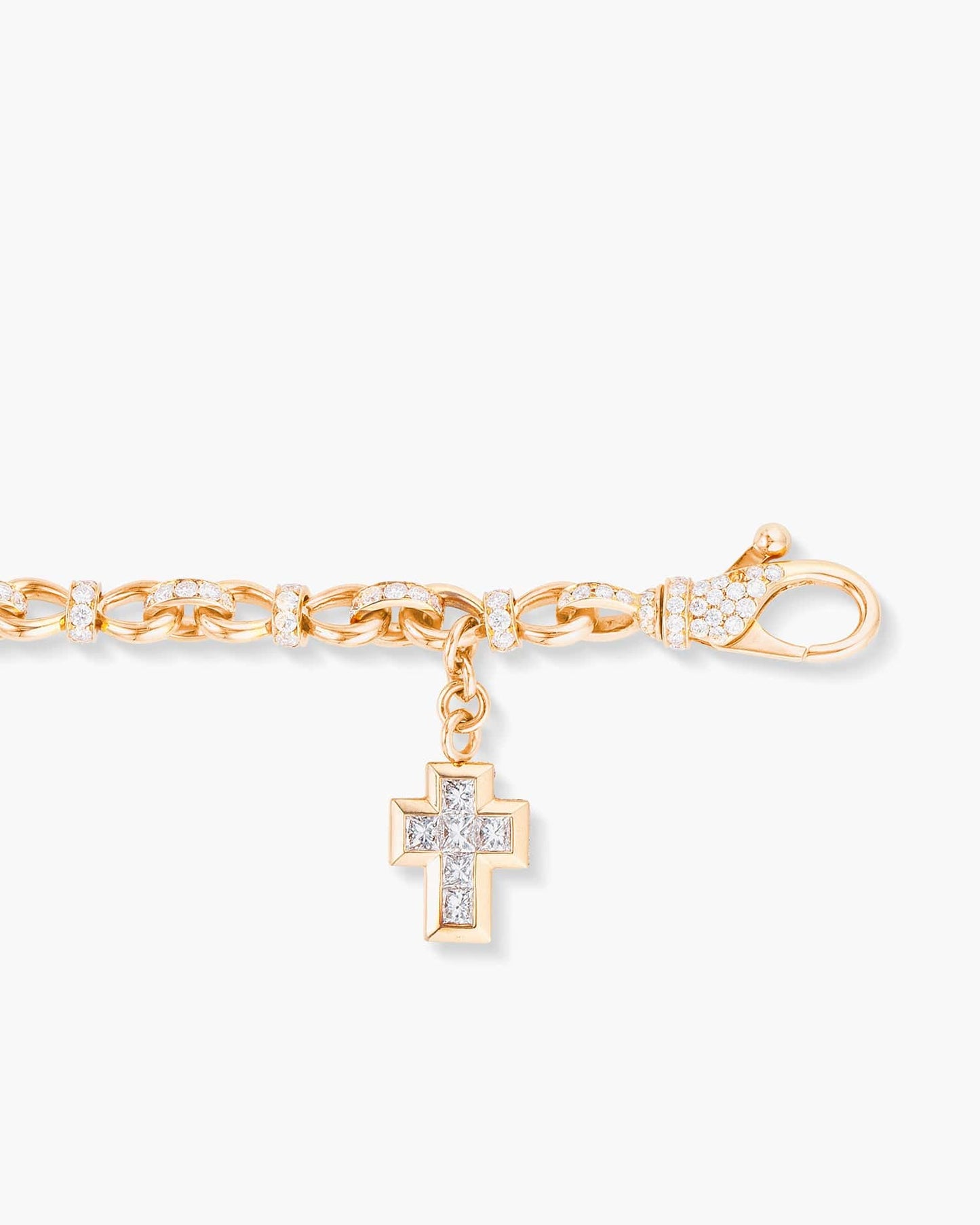 Rose Gold Diamond Rope Bracelet with Cross Charm