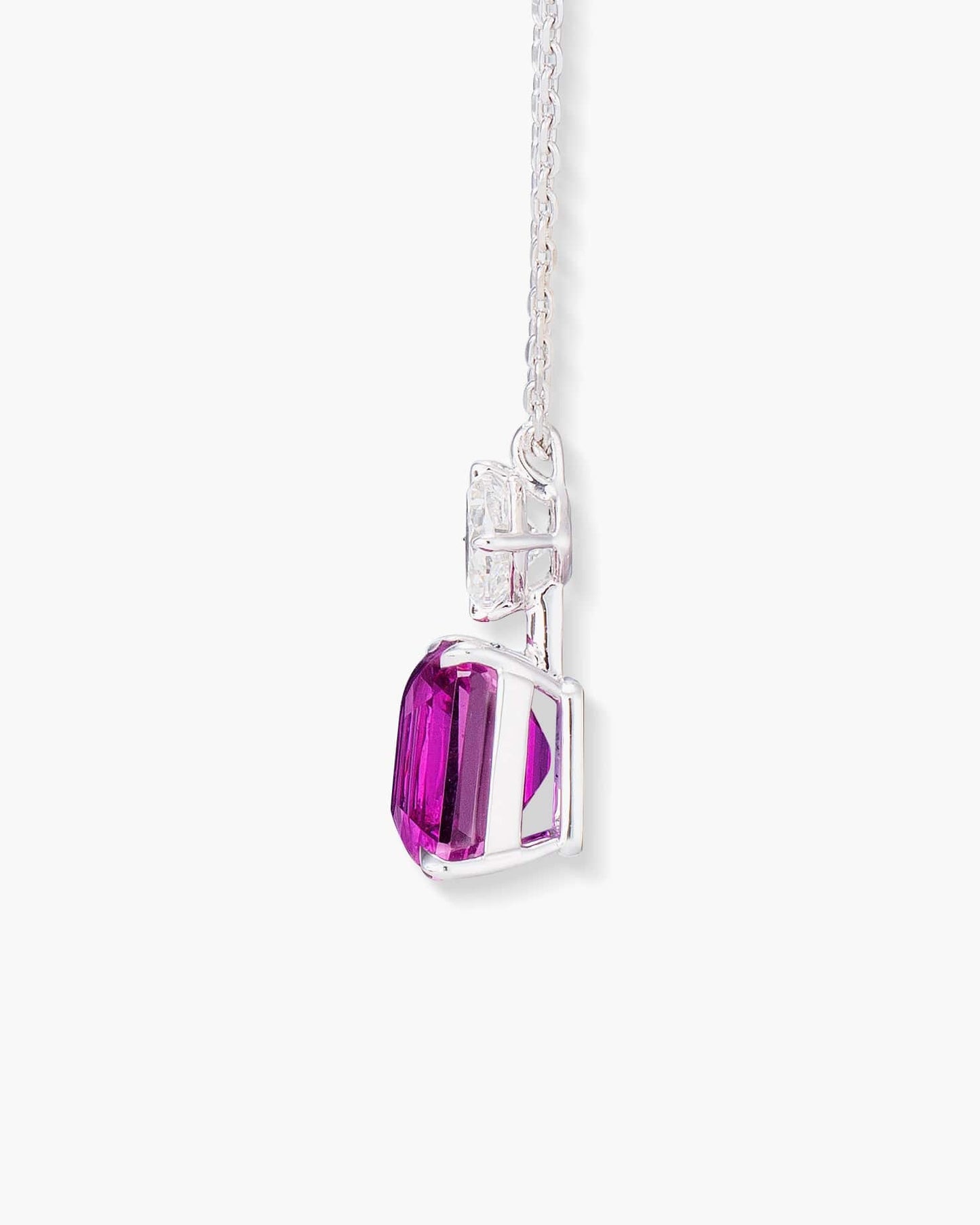 3.00 carat Emerald Cut Ceylon Pink Sapphire and Diamond Pendant Necklace