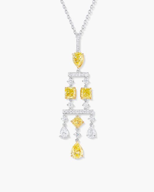 Fancy Shaped Yellow and White Diamond Pendant Necklace, 3.71 carats