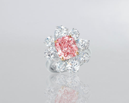 3.42 carat Radiant Cut Fancy Vivid Pink Diamond Ring