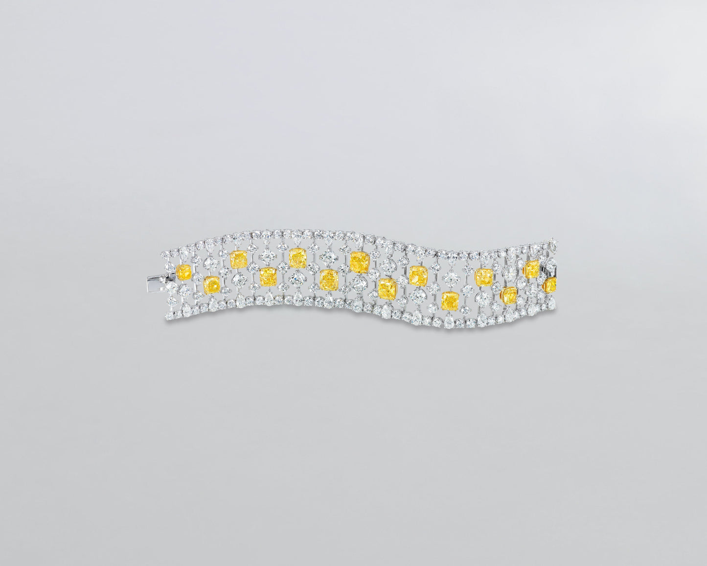 Cushion Cut Fancy Vivid Yellow and White Diamond Bracelet