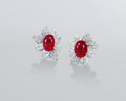 14.01 carat Oval Shape Burmese Ruby and Diamond Earrings