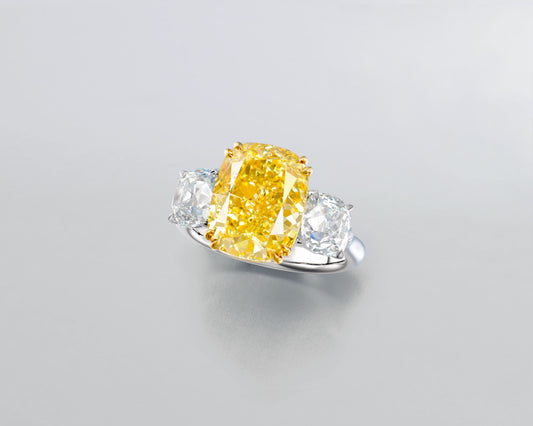 5.88 carat Cushion Cut Fancy Intense Yellow Diamond Ring