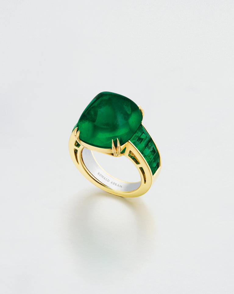22.80 carat Sugarloaf Cabochon Colombian Emerald Ring