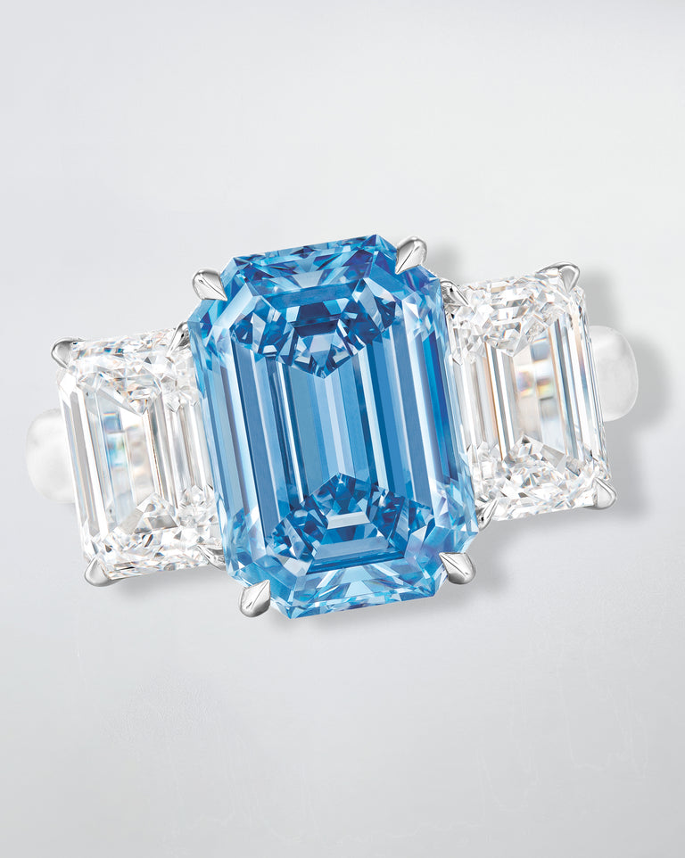 3.88 carat Emerald Cut Fancy Vivid Blue Diamond Ring