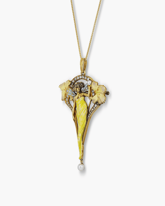 Art Nouveau Plique-à-jour Diamond Pendant by Masriera y Carreras