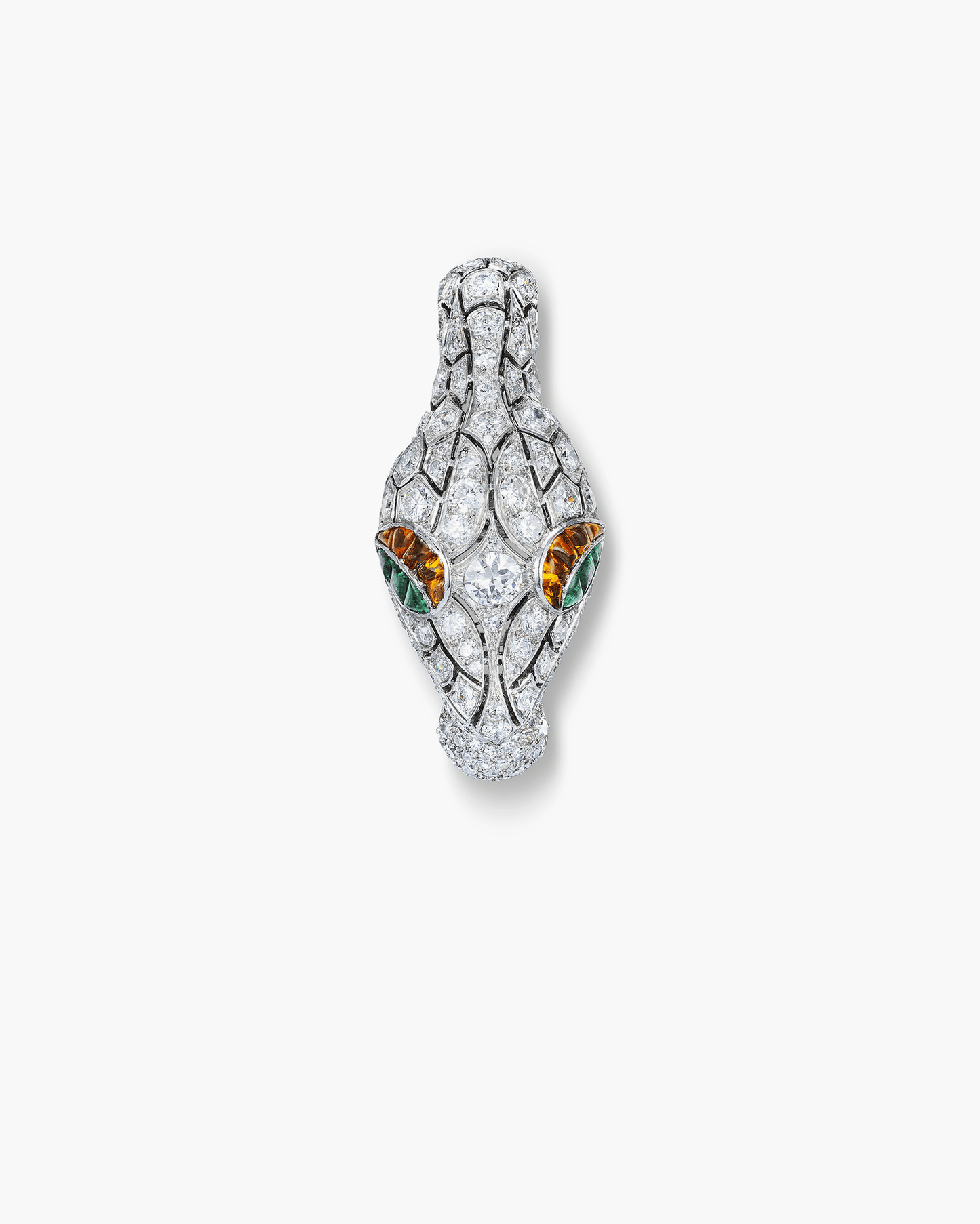 Art Deco Diamond, Emerald and Citrine Snake Head Clip