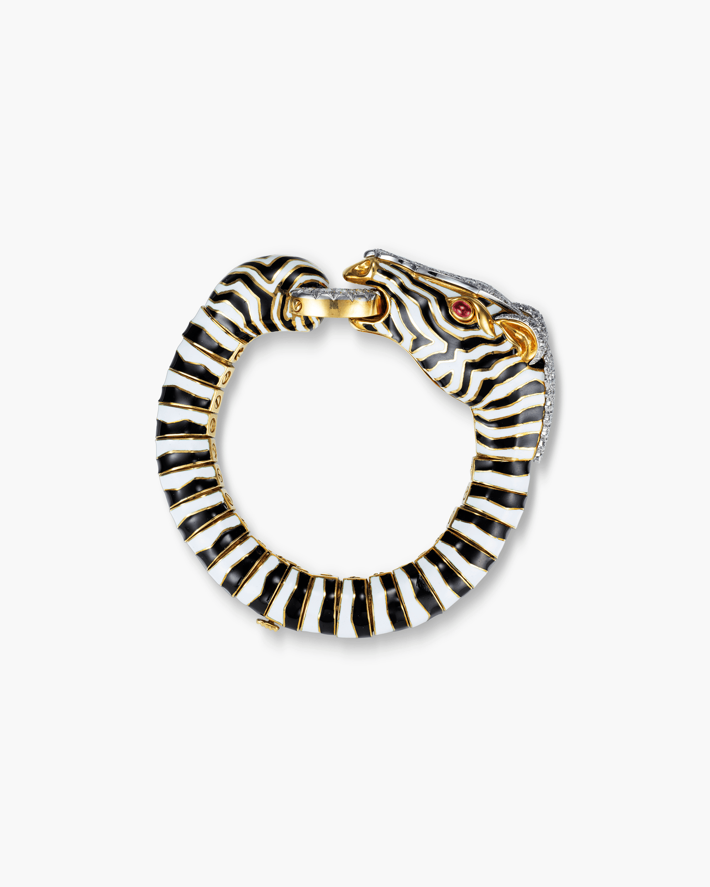 Mid-Century Diamond and Enamel Zebra Bangle by David Webb