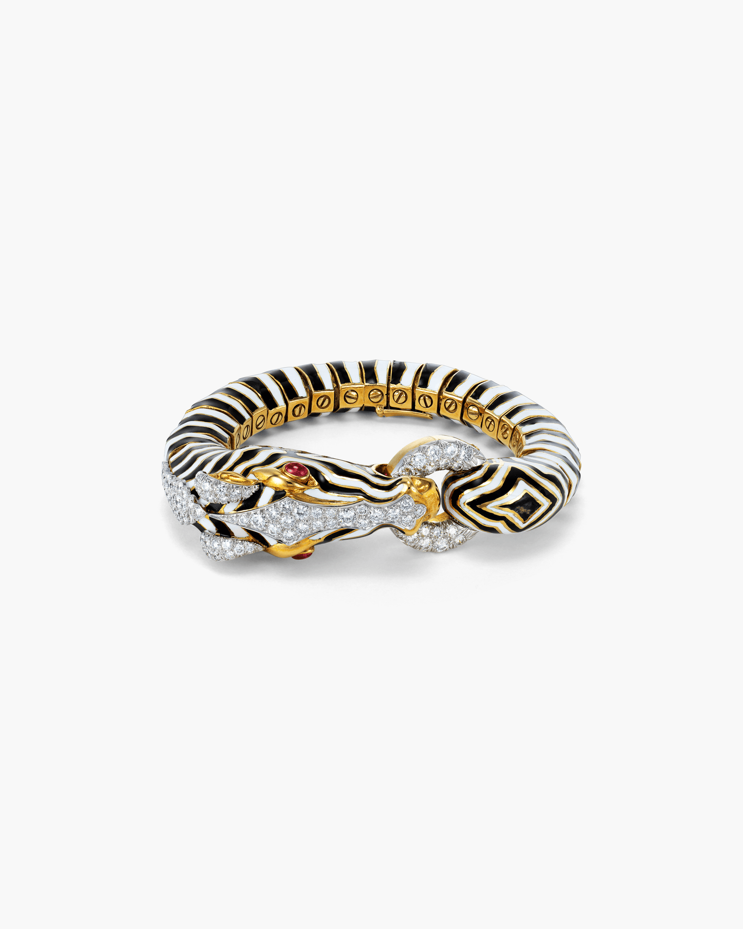 Mid-Century Diamond and Enamel Zebra Bangle by David Webb