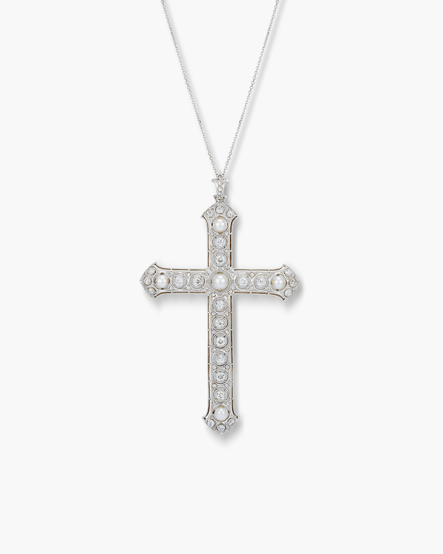 Edwardian Diamond and Pearl Cross Pendant