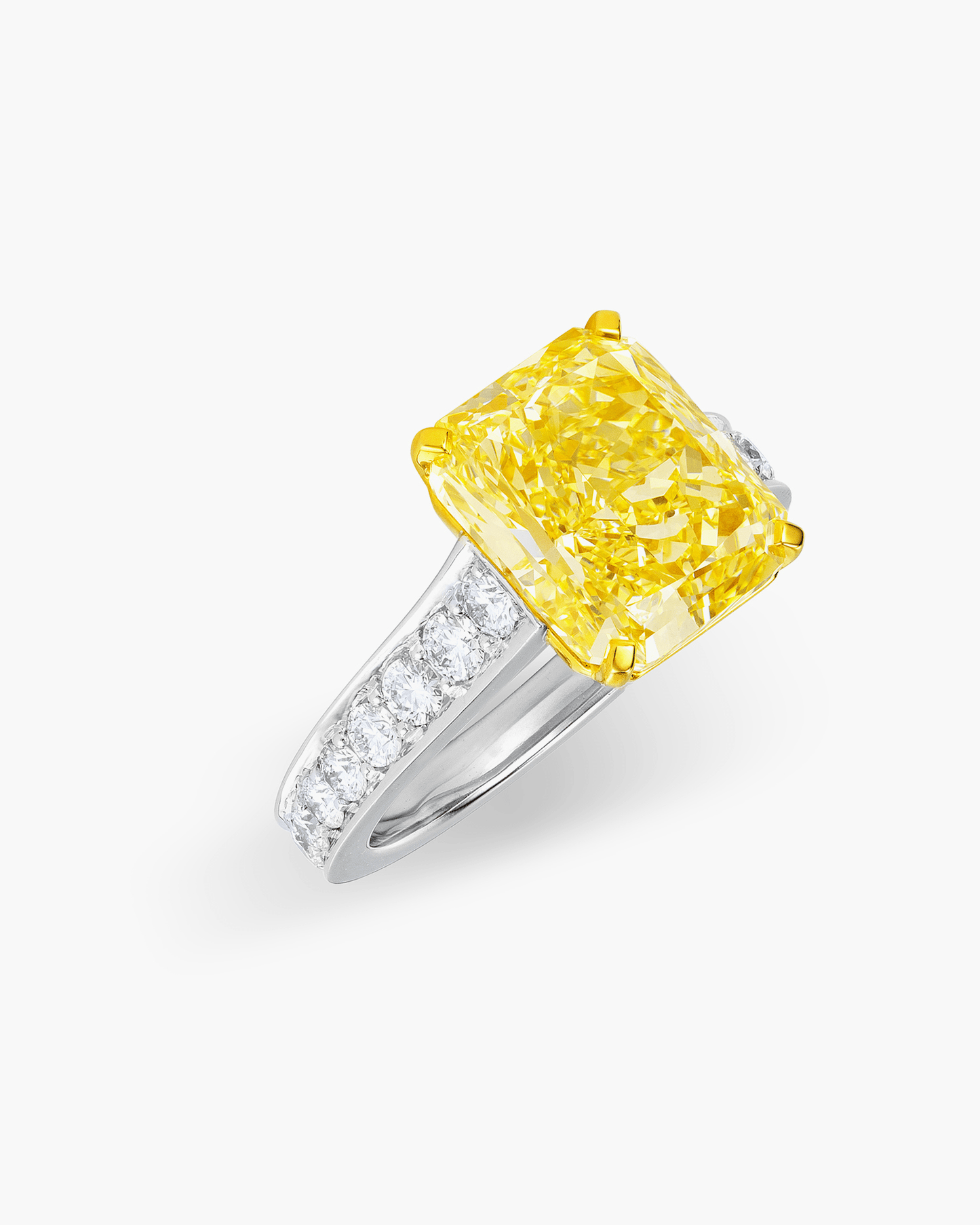 5.02 carat Radiant Cut Yellow and White Diamond Ring