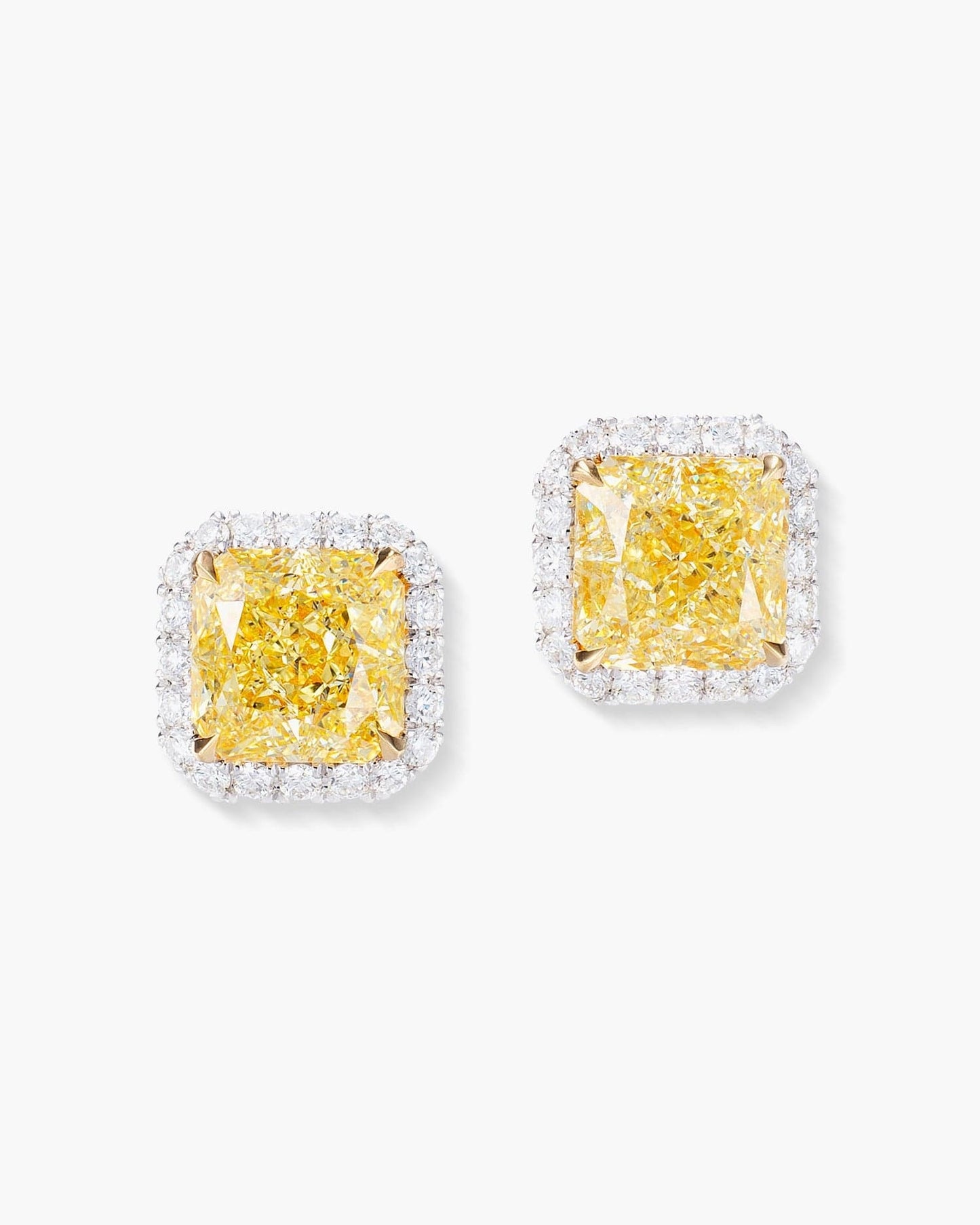 3.15 carat Radiant Cut Fancy Yellow and White Diamond Ear Studs