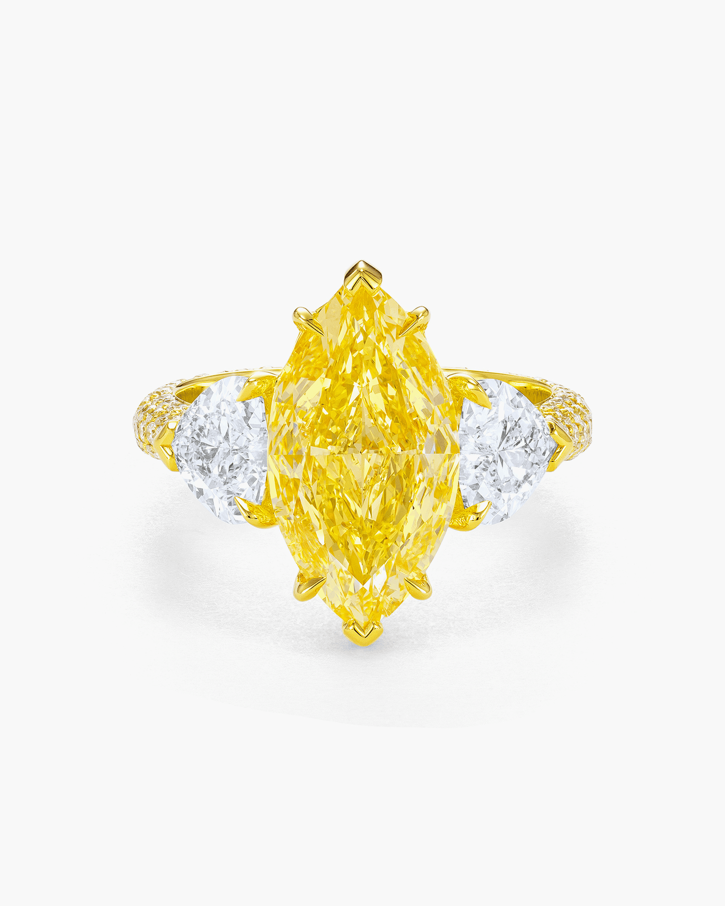 4.53 carat Marquise Shape Yellow and White Diamond Ring