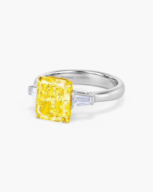 3.21 carat Radiant Cut Yellow and White Diamond Ring
