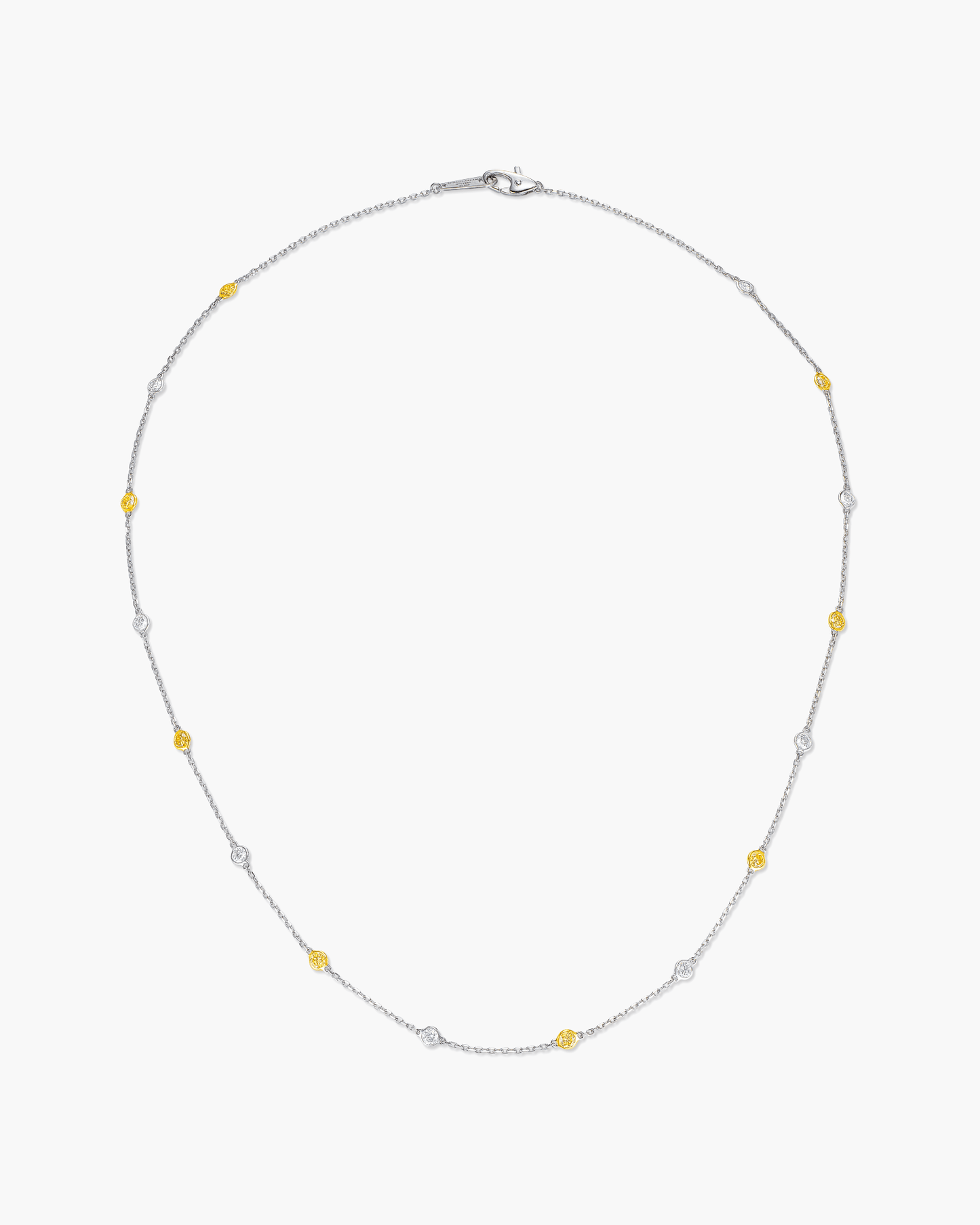 Round Brilliant Cut White and Yellow Diamond Necklace, 0.96 carats