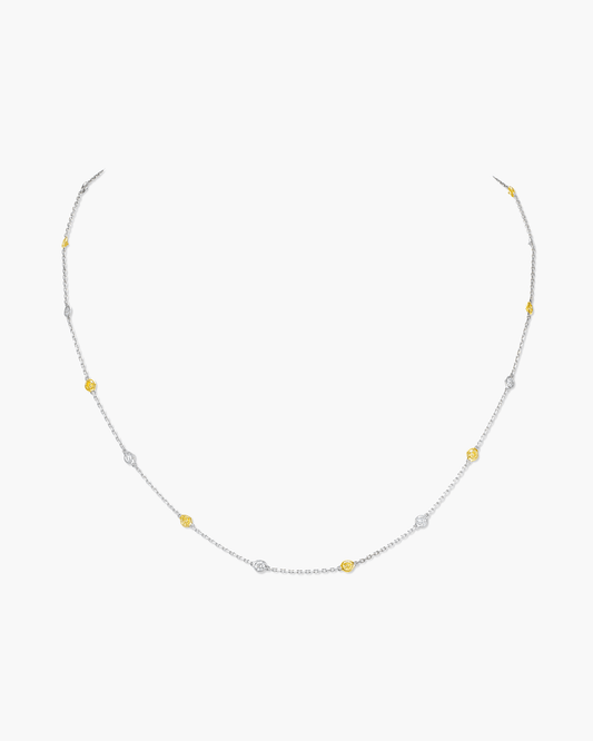 Round Brilliant Cut White and Yellow Diamond Necklace, 0.96 carats