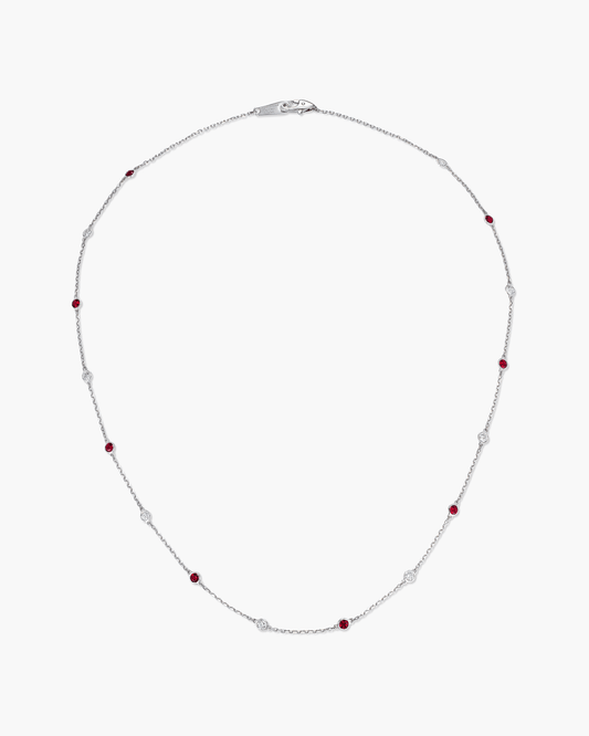 Round Brilliant Cut Ruby and Diamond Necklace, 0.96 carats