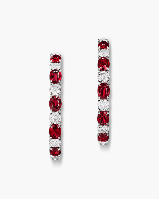 Oval Shape Ruby and White Diamond Hoop Earrings (1.00 carat)
