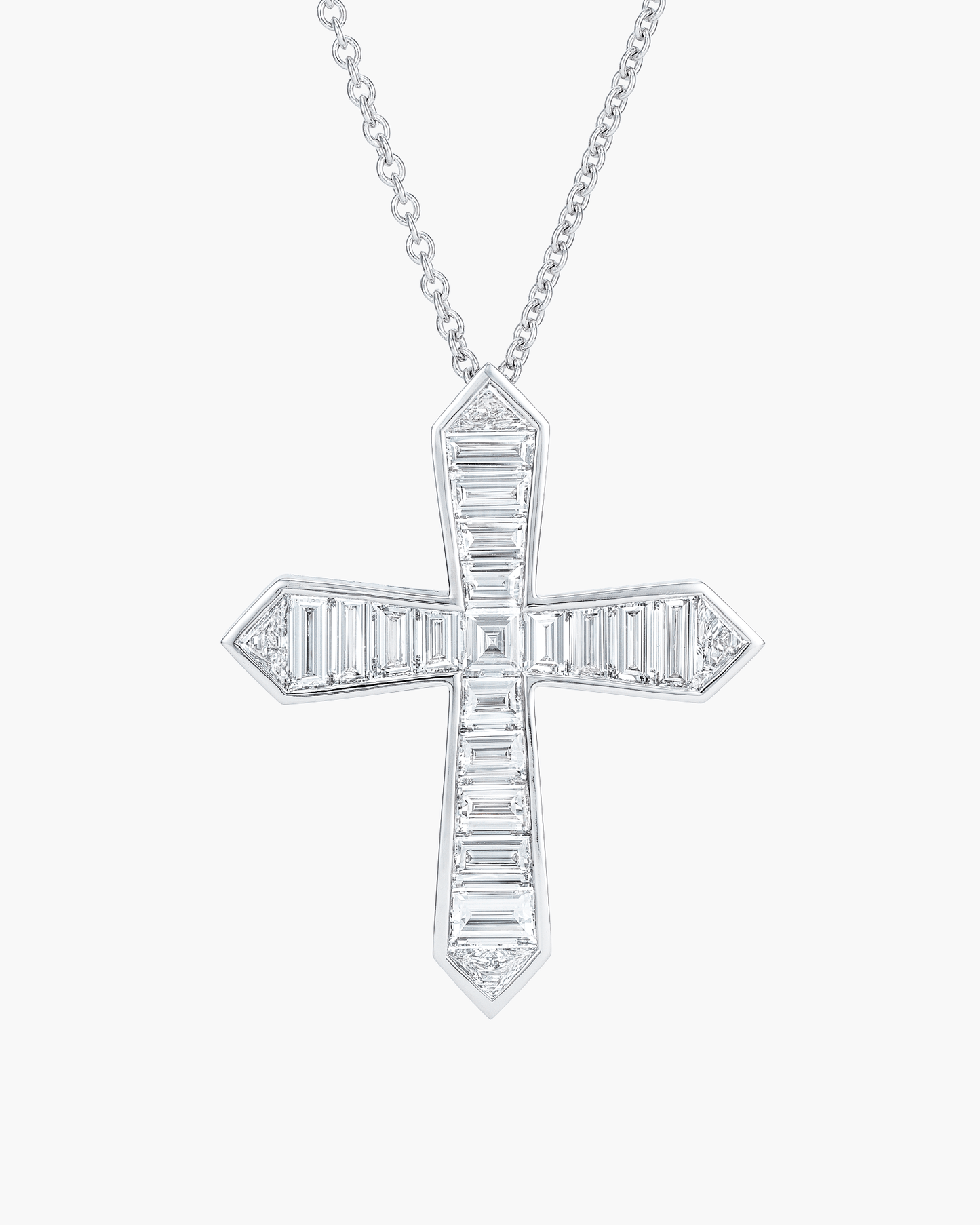 Baguette, Square and Trillion Cut Diamond Cross Pendant Necklace, 9.30 carats