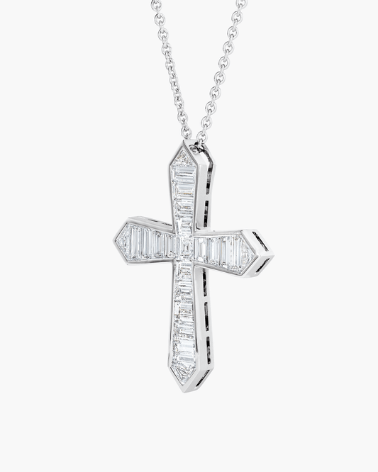 Baguette, Square and Trillion Cut Diamond Cross Pendant Necklace, 9.30 carats