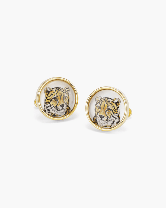 Mother of Pearl and Crystal Hand Painted Cheetah Cufflinks