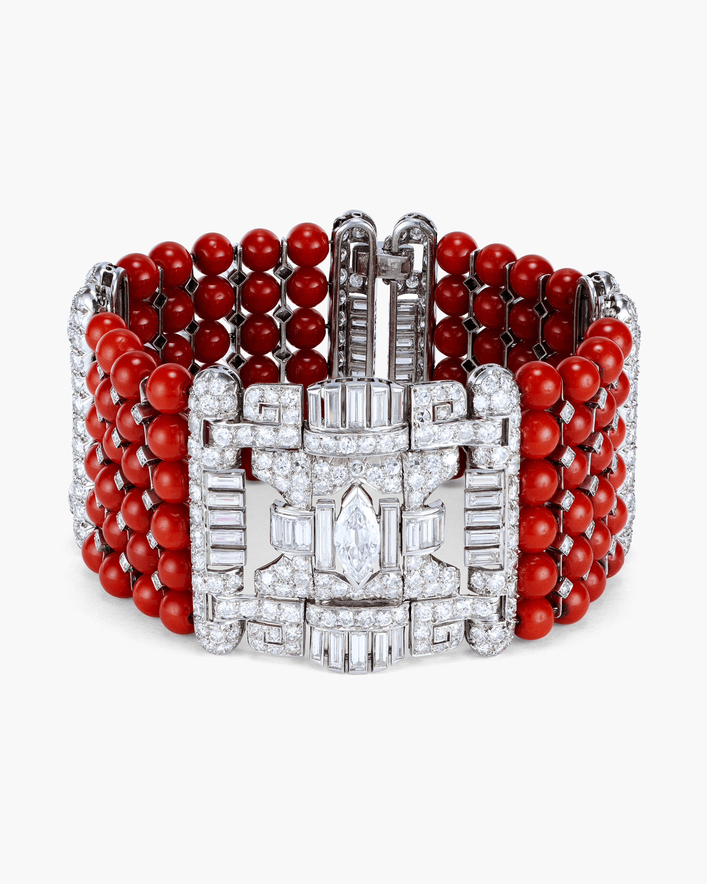 Art Deco Coral and Diamond Bracelet
