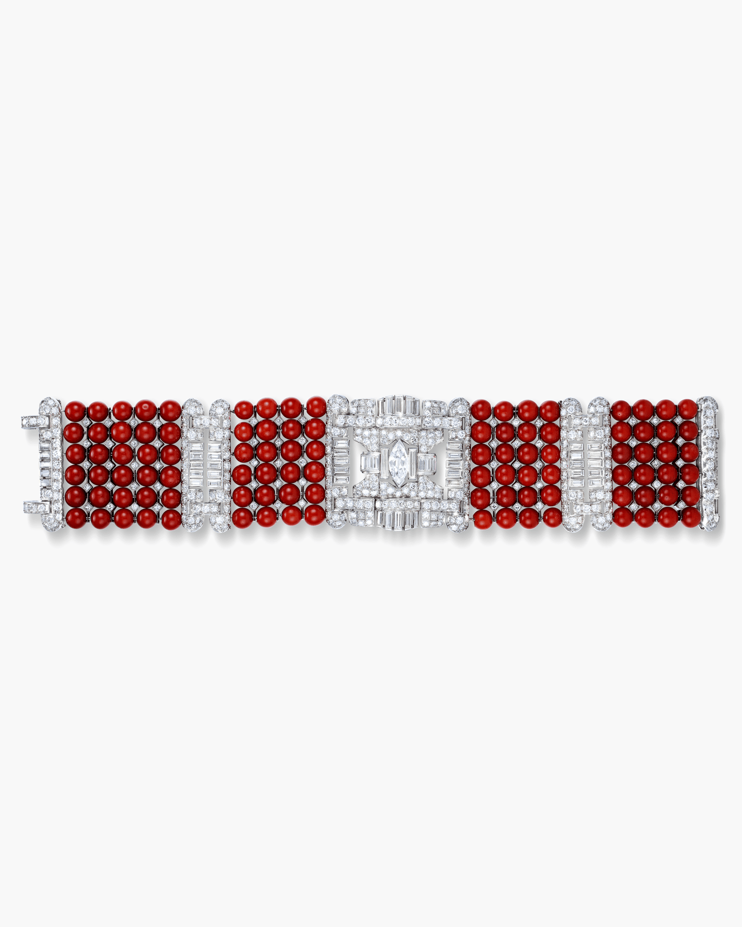 Art Deco Coral and Diamond Bracelet