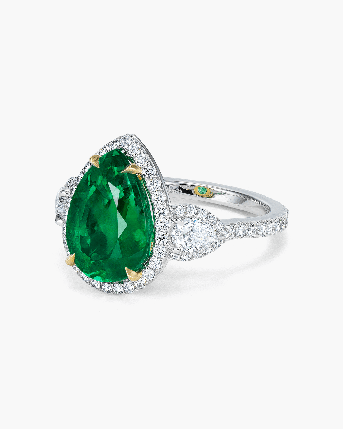 4.52 carat Pear Shape Colombian Emerald and Diamond Ring