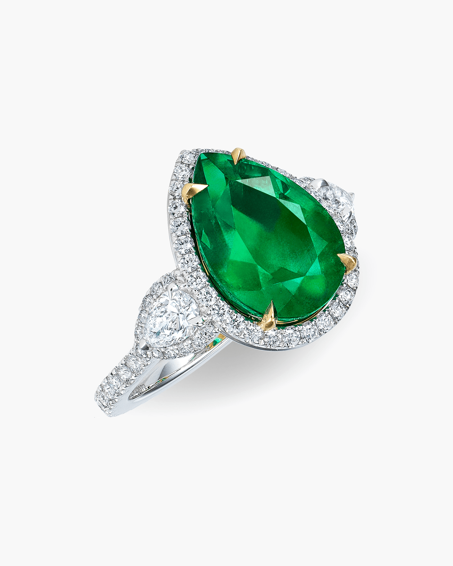 4.52 carat Pear Shape Colombian Emerald and Diamond Ring