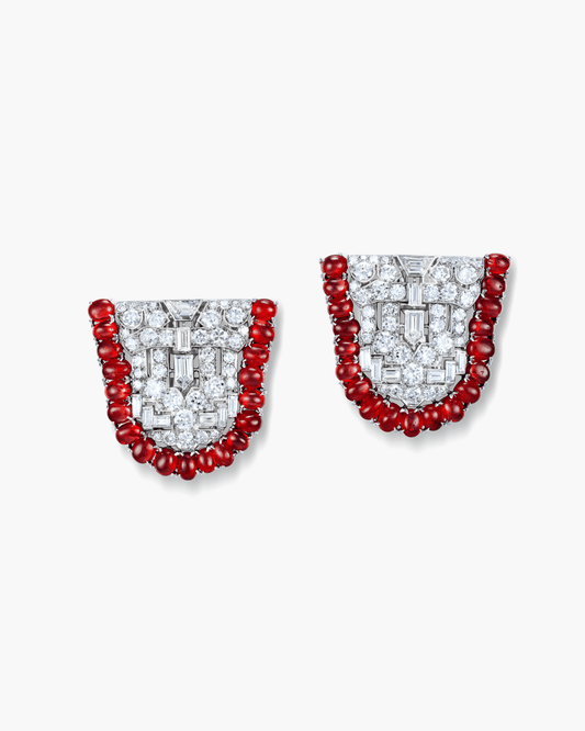 Art Deco Ruby and Diamond Double Clips
