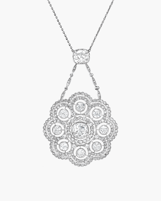 Edwardian Old Mine Cushion Diamond Pendant Necklace