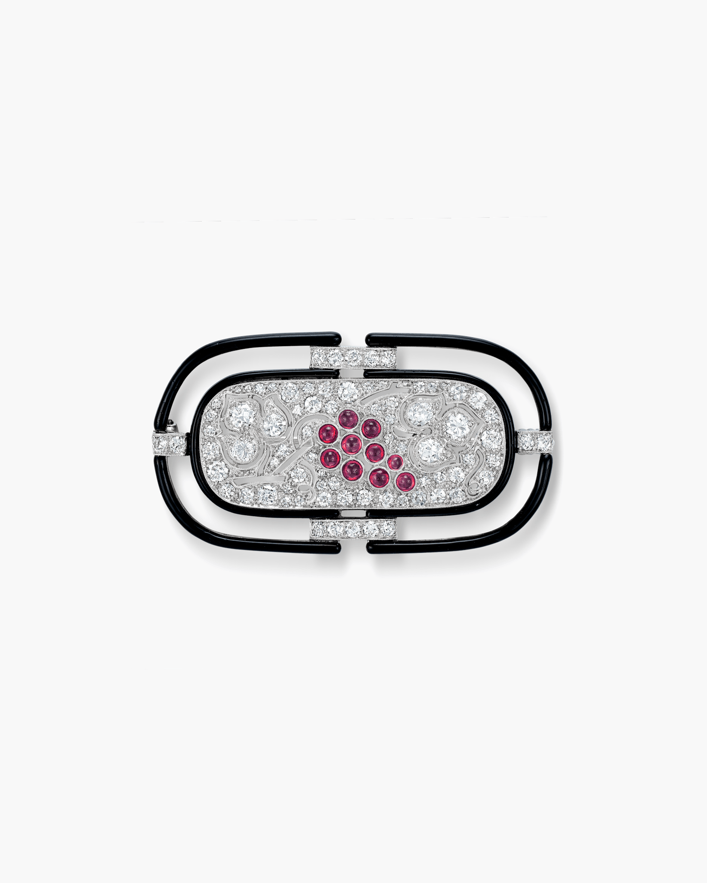 Art Deco Diamond and Ruby Enamel Brooch