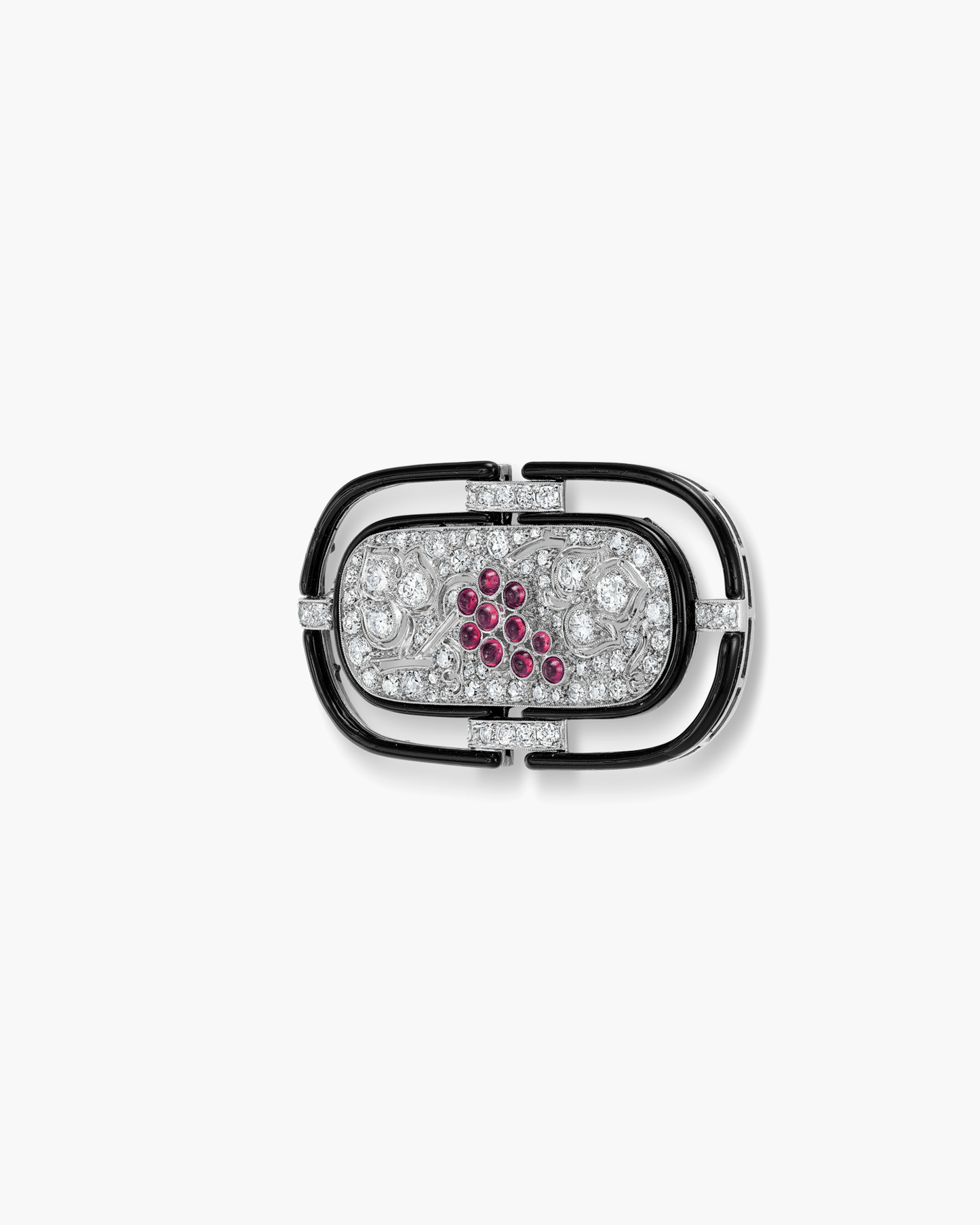 Art Deco Diamond and Ruby Enamel Brooch