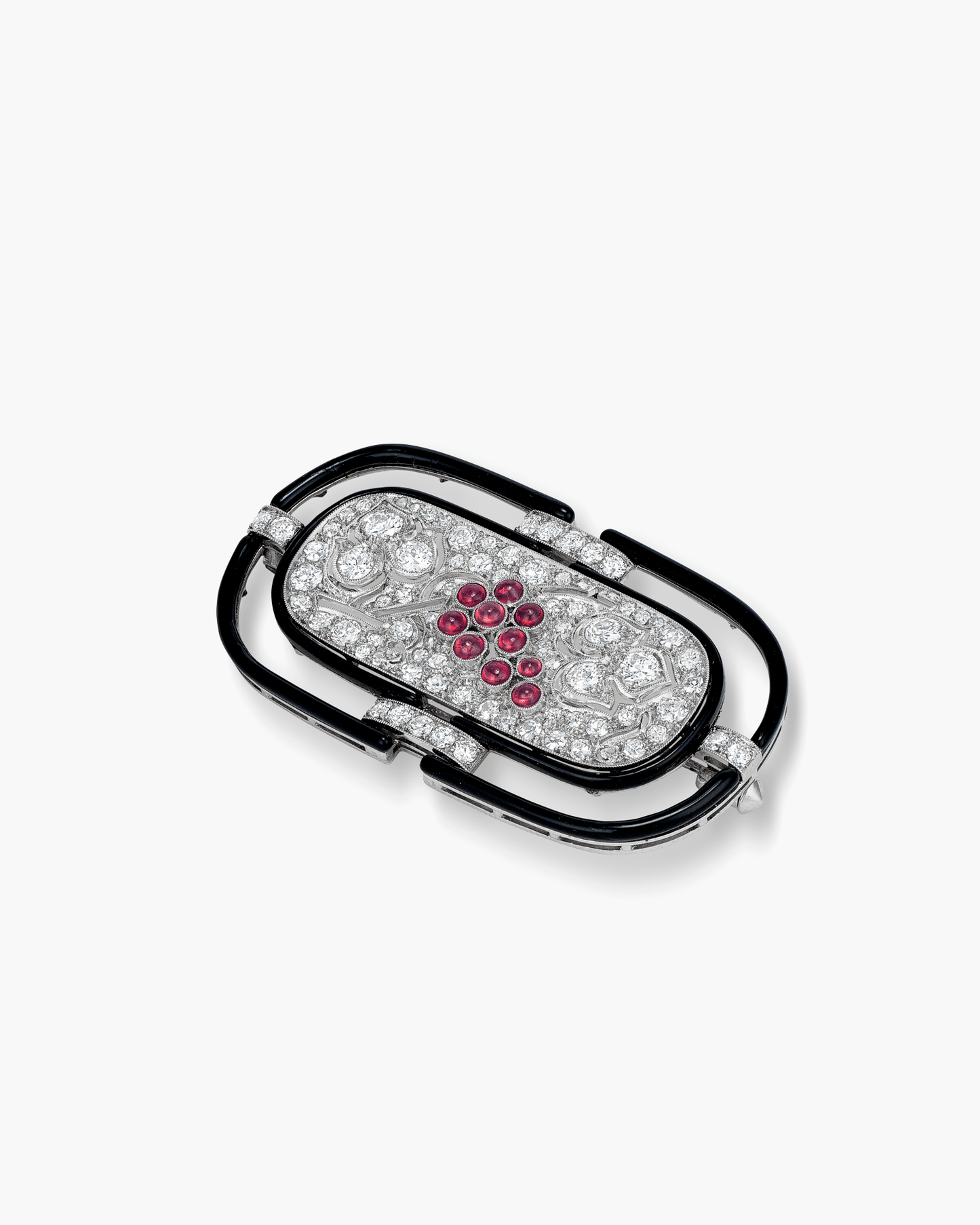 Art Deco Diamond and Ruby Enamel Brooch