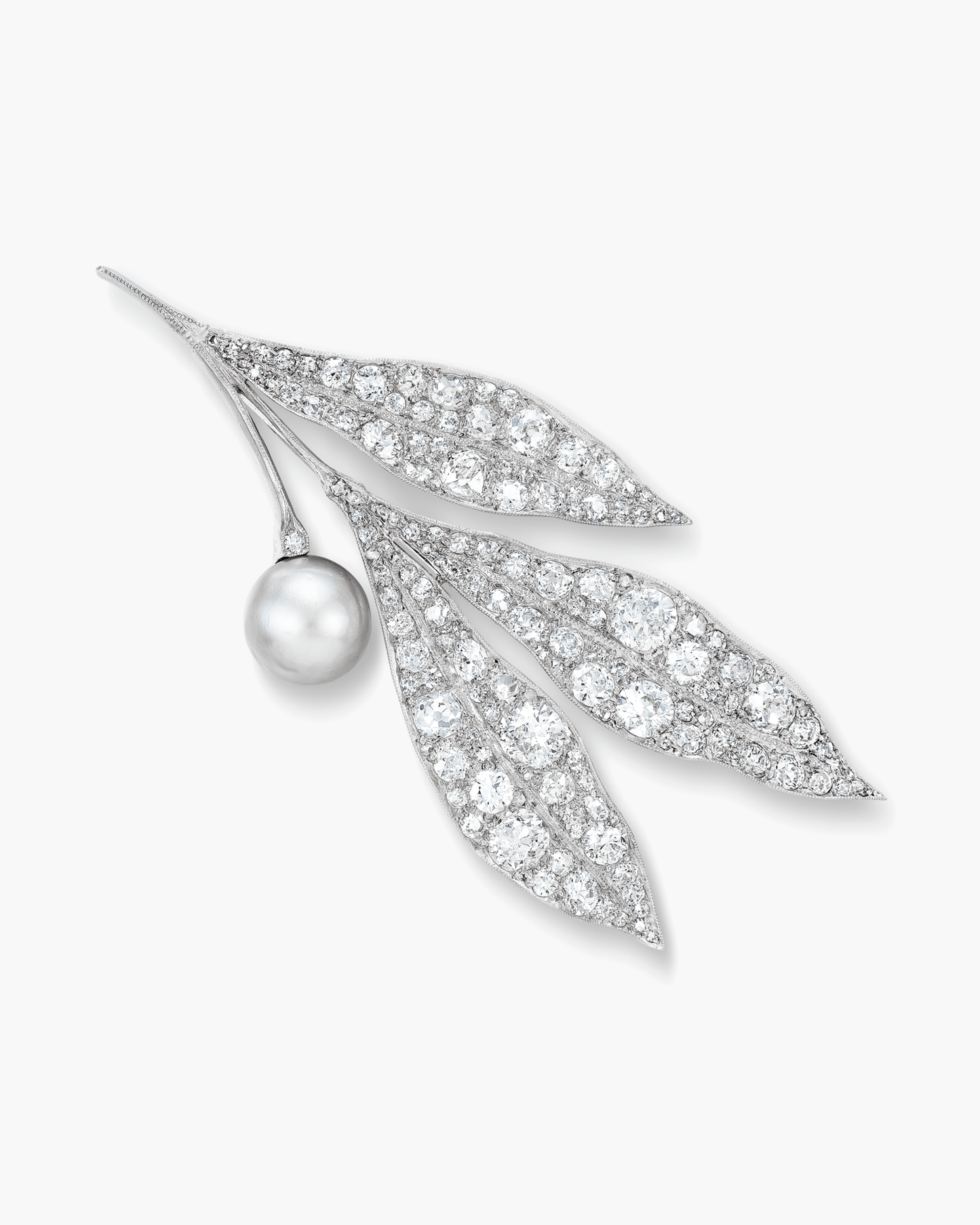 Edwardian Natural Pearl and Diamond Leaf Brooch