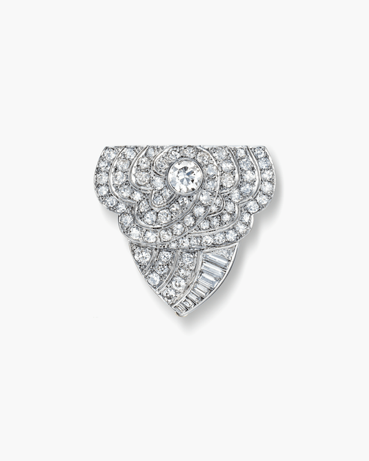 Art Deco Diamond Camellia Motif Clip