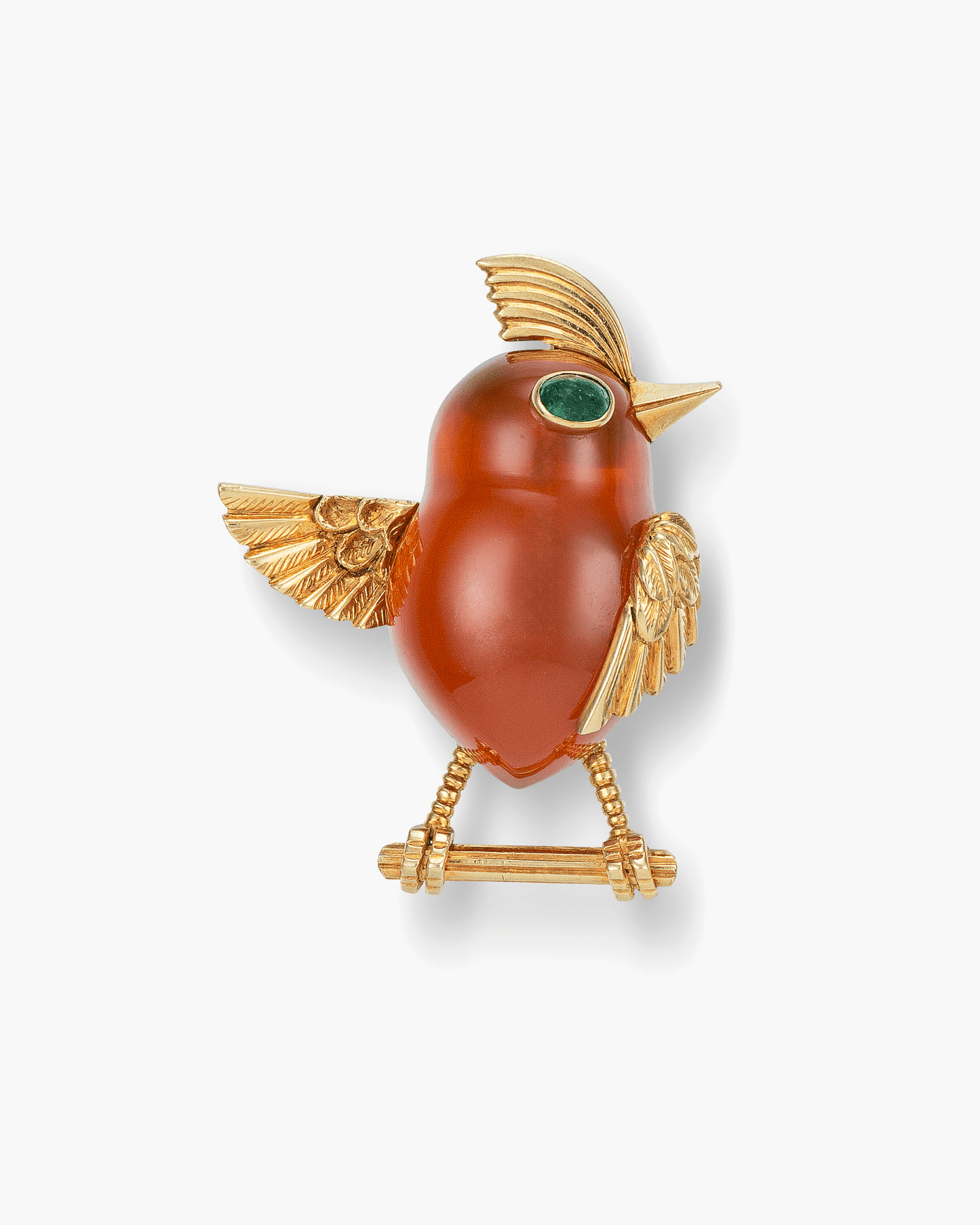 Estate Carnelian and Emerald Bird Brooch by Cartier