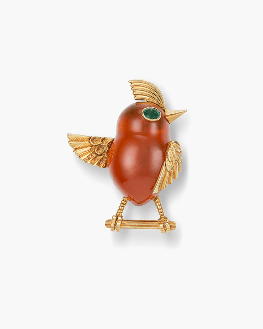 Estate Carnelian and Emerald Bird Brooch by Cartier