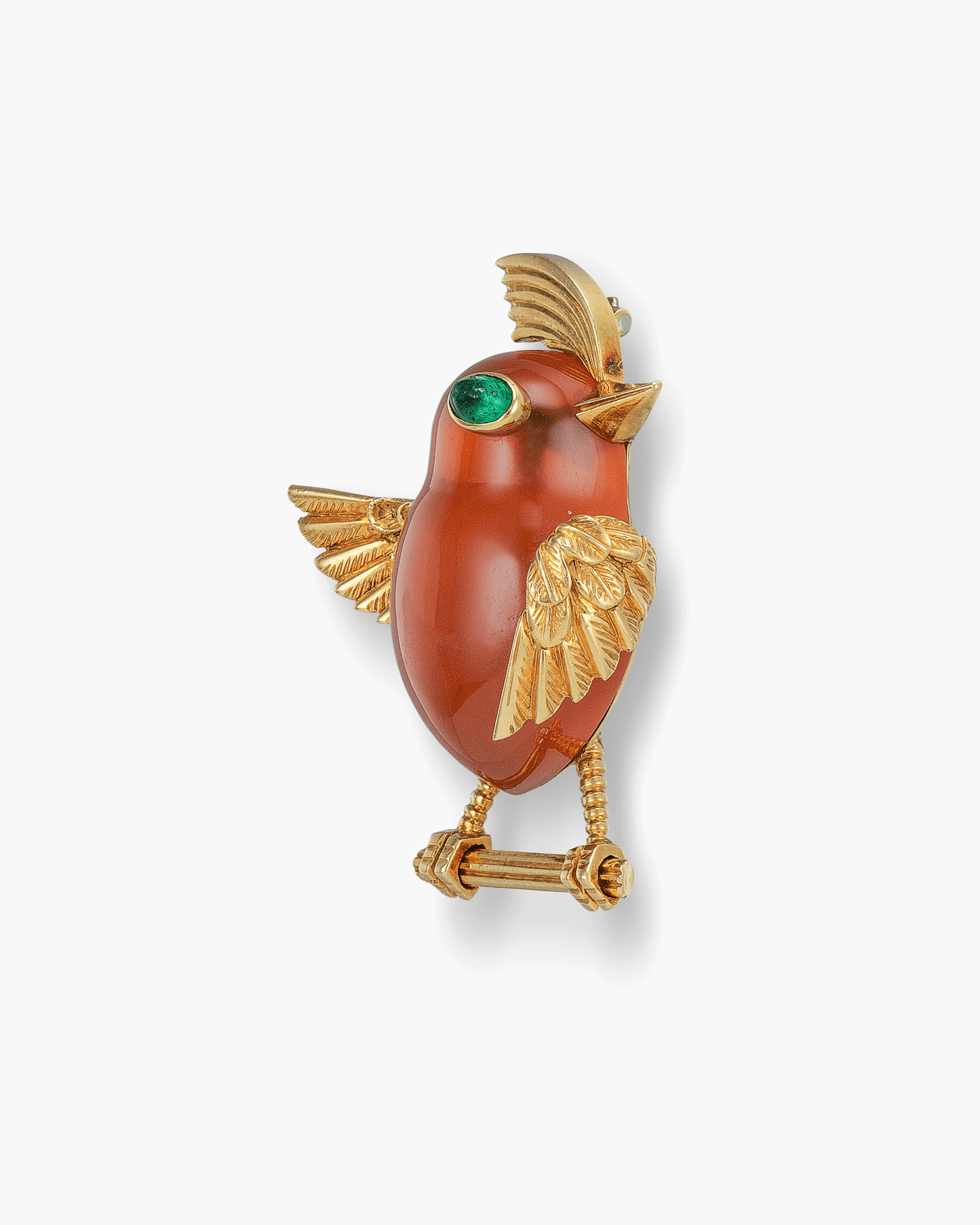 Estate Carnelian and Emerald Bird Brooch by Cartier