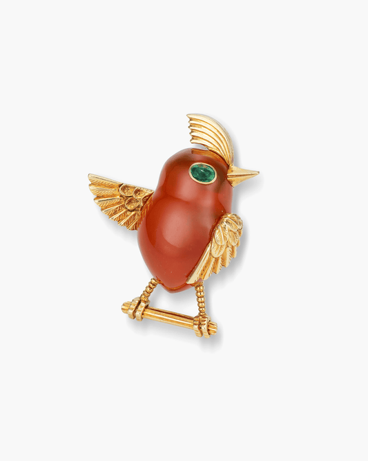 Estate Carnelian and Emerald Bird Brooch by Cartier
