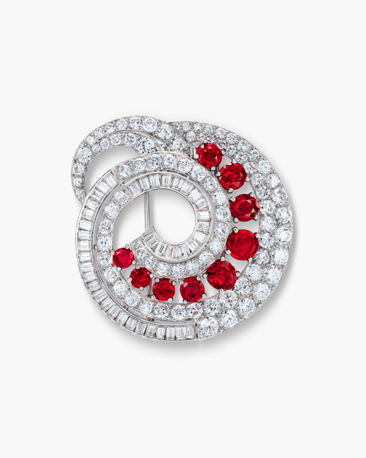 Art Deco Ruby and Diamond Tourbillon Brooch by Boucheron