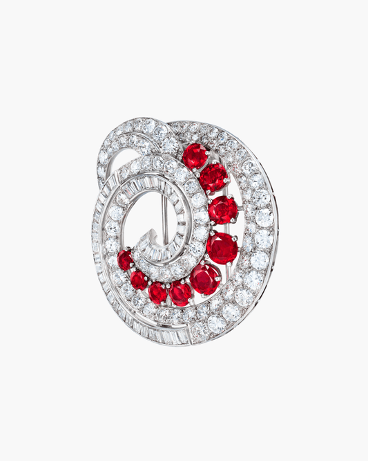 Art Deco Ruby and Diamond Tourbillon Brooch by Boucheron
