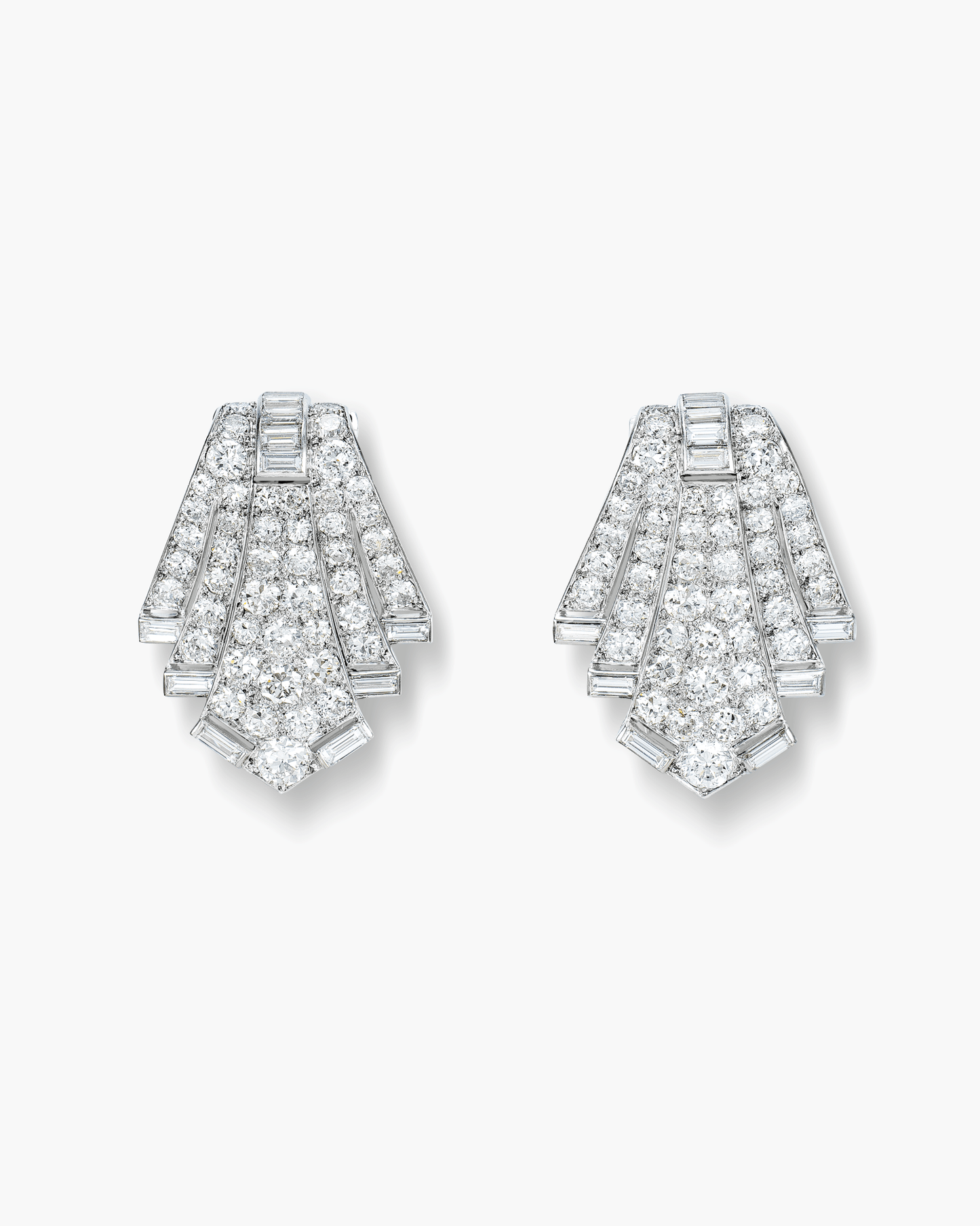 Art Deco Diamond Geometric Double Clips by Cartier