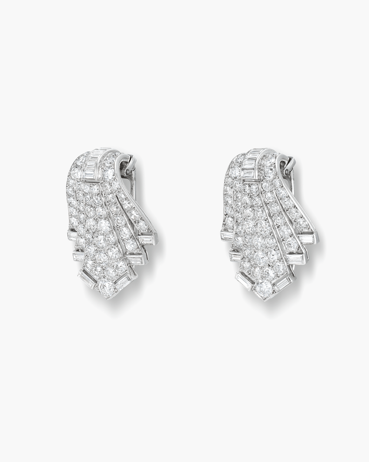 Art Deco Diamond Geometric Double Clips by Cartier