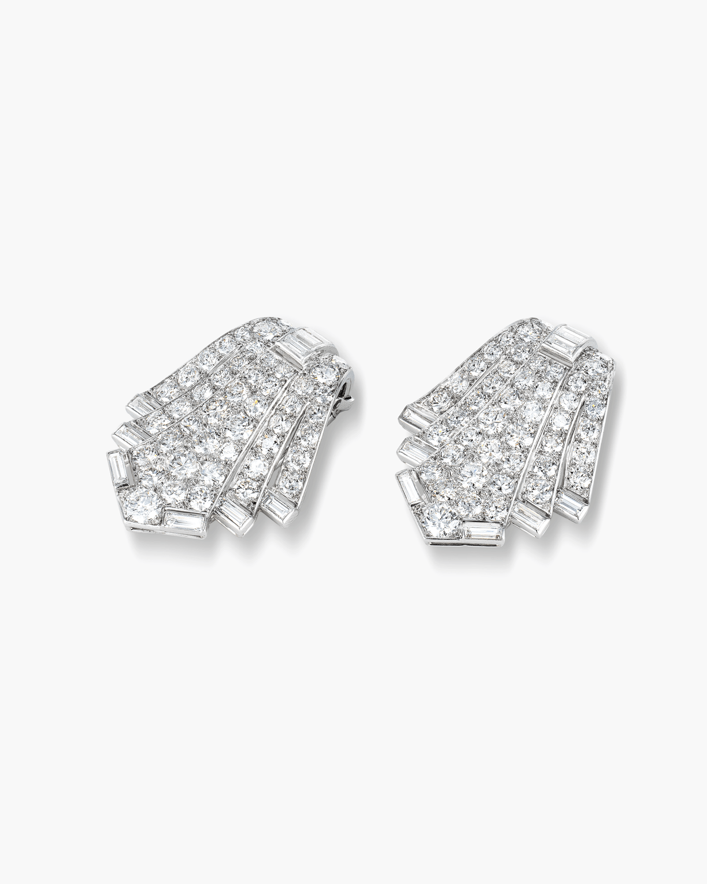 Art Deco Diamond Geometric Double Clips by Cartier
