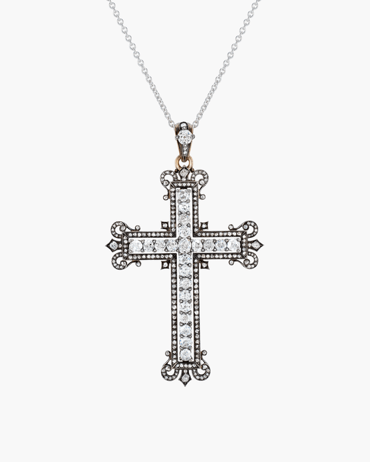 Victorian Diamond Cross Pendant Necklace