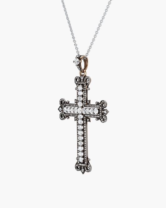 Victorian Diamond Cross Pendant Necklace
