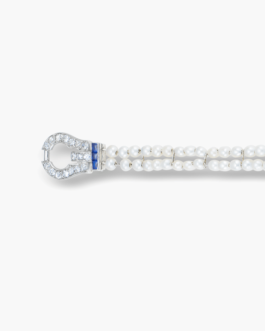 Edwardian Natural Pearl, Diamond and Sapphire Bracelet