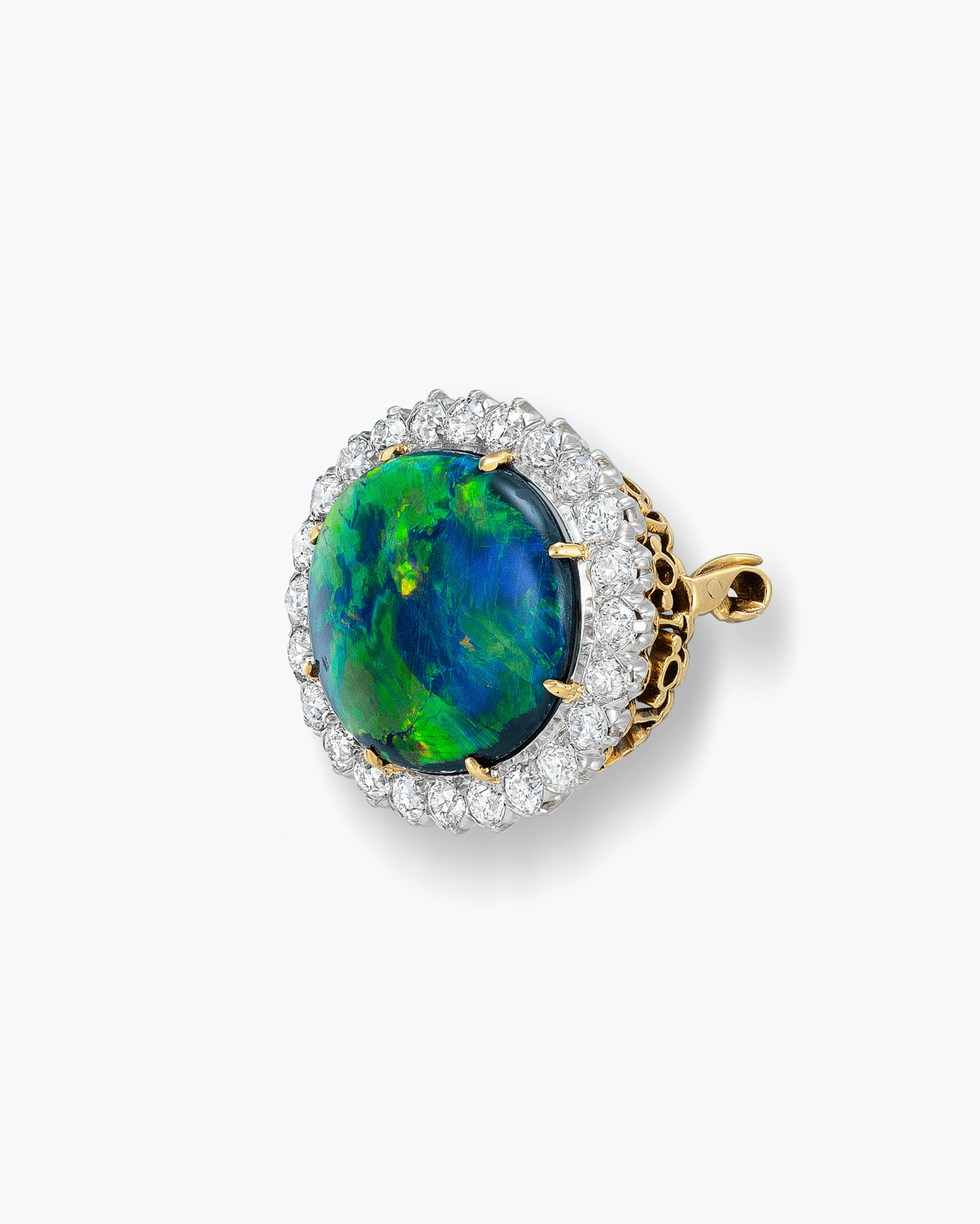 Victorian Australian Black Opal and Diamond Brooch by Tiffany & Co.